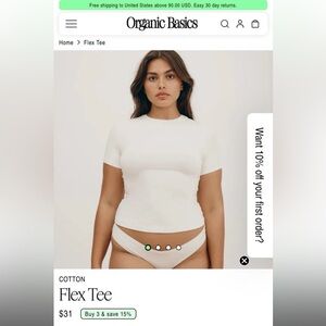 Organic Basics Flex Tee Organic Cotton Off White XXL